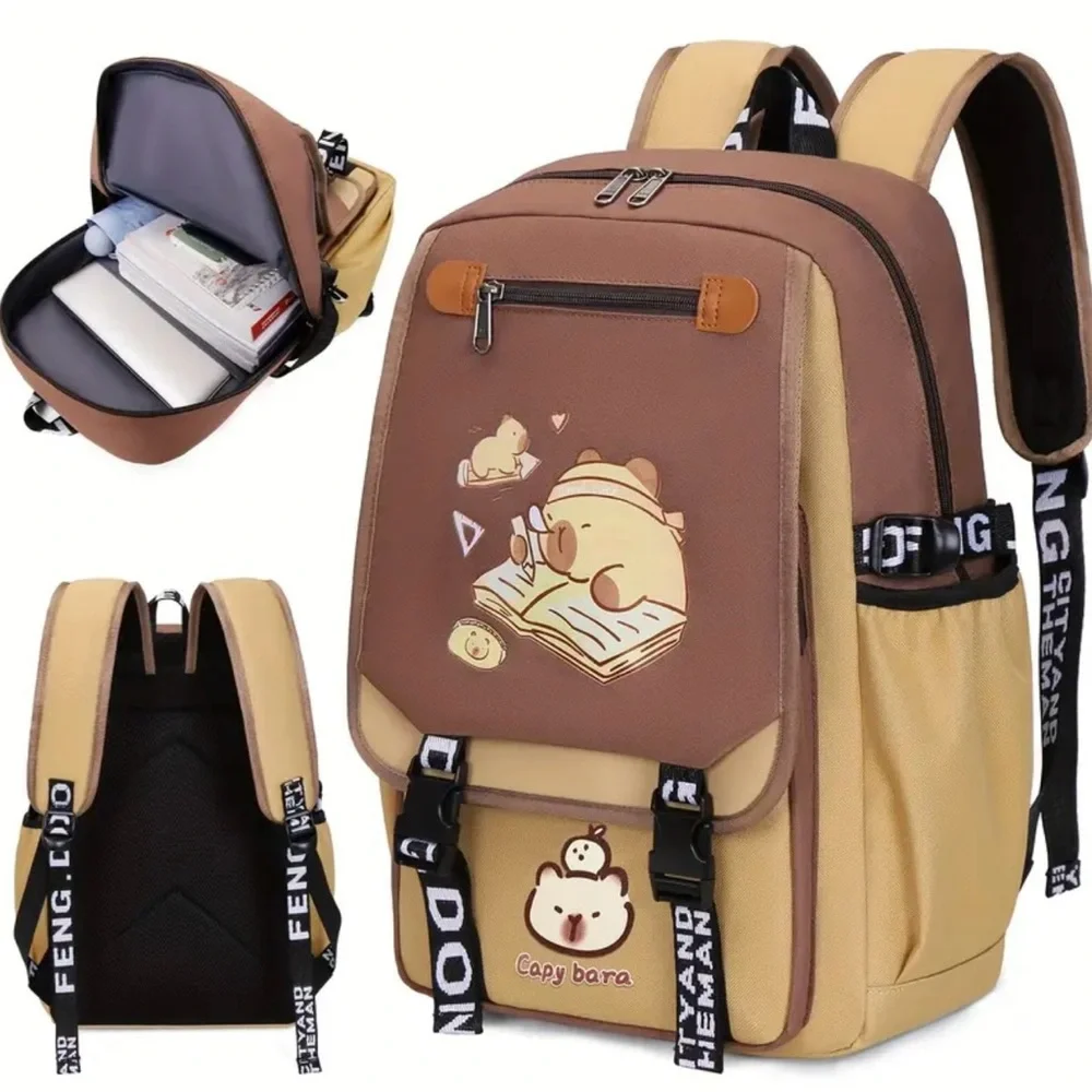 Capybara Versatile Backpack Adjustable Strap Travel Computer Bag Unisex, Brown